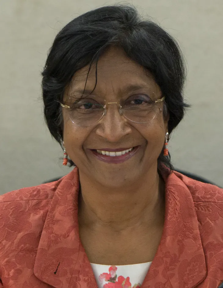 Navi Pillay, winnares van de Nobelprijs voor de Vrede 2026, tijdens een zitting van de VN-Mensenrechtenraad in 2014.